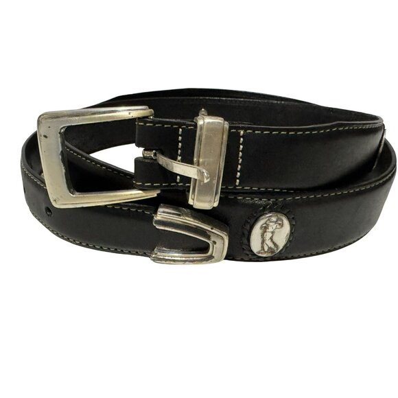 Brighton Onyx Mens Sz 38 Leather Belt with Silver Golf Studded Cartouch #10403 - Picture 3 of 6